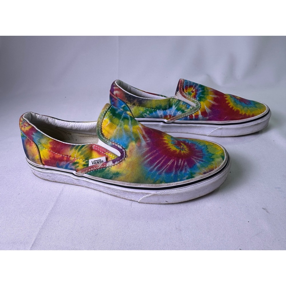 Vans Asher Tie Dye Slip On Shoes Multi Color Spiral Canvas Sneakers Womens 7.5‎